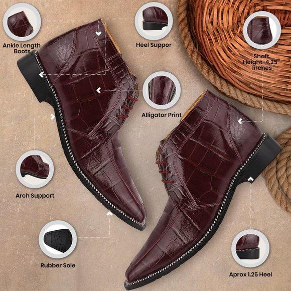 LIBERTYZENO Burgundy Genuine Leather Lace-Up Boots - Picture 3 of 9